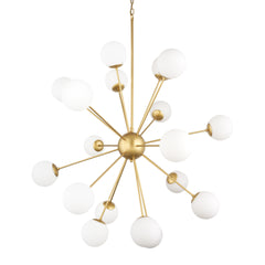 Barbara Brushed Gold Metal with Frosted Glass Globes 18-Light Chandelier - Ornate Home