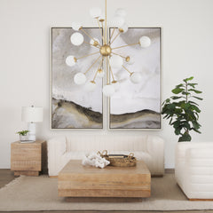 Barbara Brushed Gold Metal with Frosted Glass Globes 18-Light Chandelier - Ornate Home