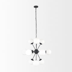 Barbara Matte Black Metal with Frosted Glass Globes 11-Light Chandelier