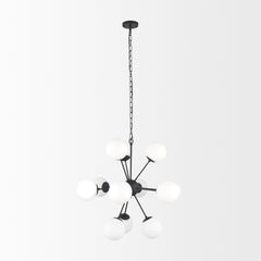 Barbara Matte Black Metal with Frosted Glass Globes 11-Light Chandelier