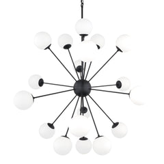 Barbara Matte Black Metal with Frosted Glass Globes 18-Light Chandelier - Ornate Home