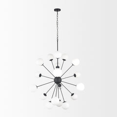 Barbara Matte Black Metal with Frosted Glass Globes 18-Light Chandelier - Ornate Home