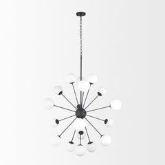 Barbara Matte Black Metal with Frosted Glass Globes 18-Light Chandelier - Ornate Home