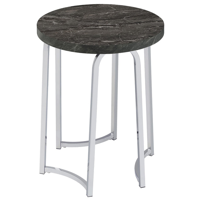 Barcelo Grey Round Faux Marble Top Metal Side Table - Ornate Home
