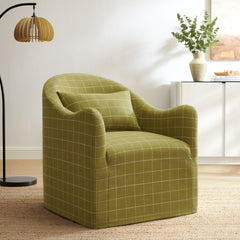 Bardot Artichoke Windowpane Check Slipcovered Linen Blend Accent Chair - Ornate Home