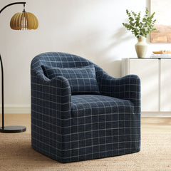 Bardot Denim Windowpane Check Slipcovered Linen Blend Accent Chair - Ornate Home