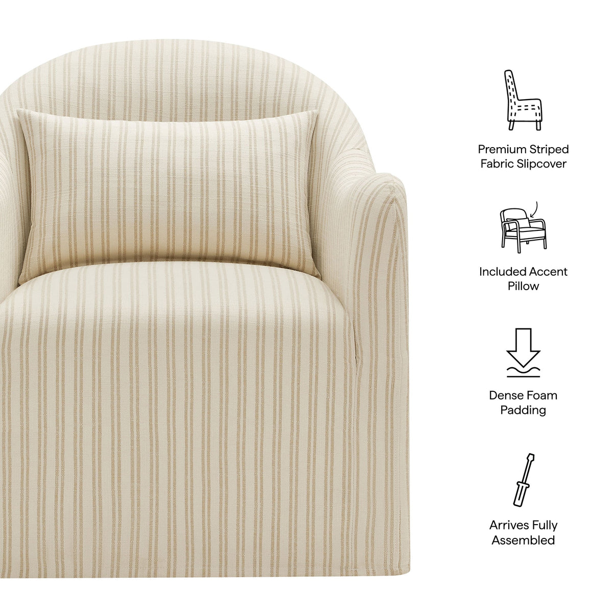 Bardot Oatmeal Stripe Slipcovered Striped Accent Chair - Ornate Home