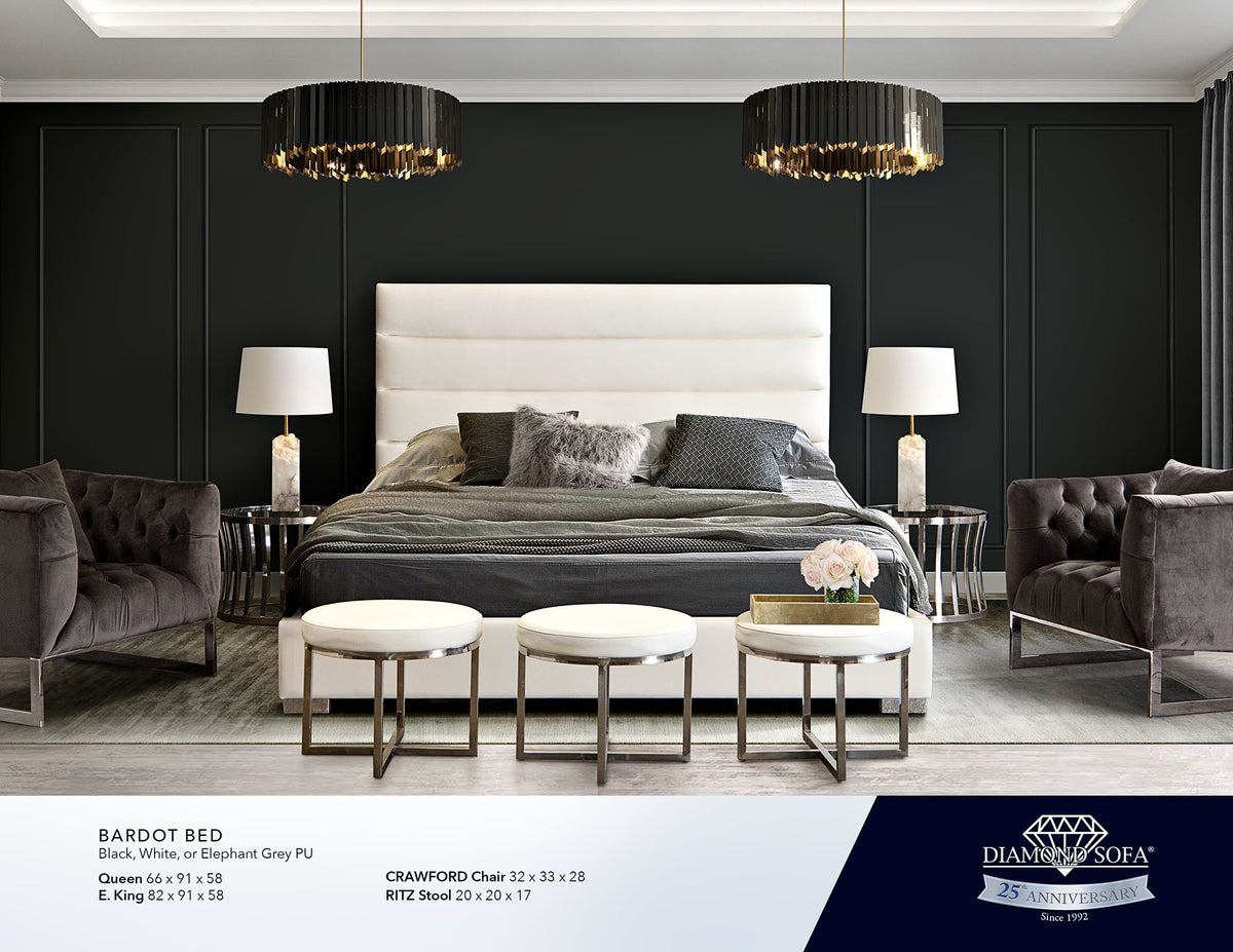 Bardot White Leatherette Queen Bed - Ornate Home