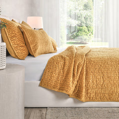 Bari Honey Gold Velvet Quilt Collection - Ornate Home