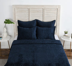 Bari Ocean Blue Velvet Quilt Collection - Ornate Home