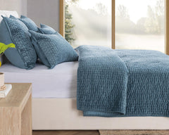 Bari Stone Blue Velvet Quilt Collection - Ornate Home