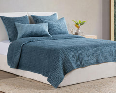 Bari Stone Blue Velvet Quilt Collection - Ornate Home