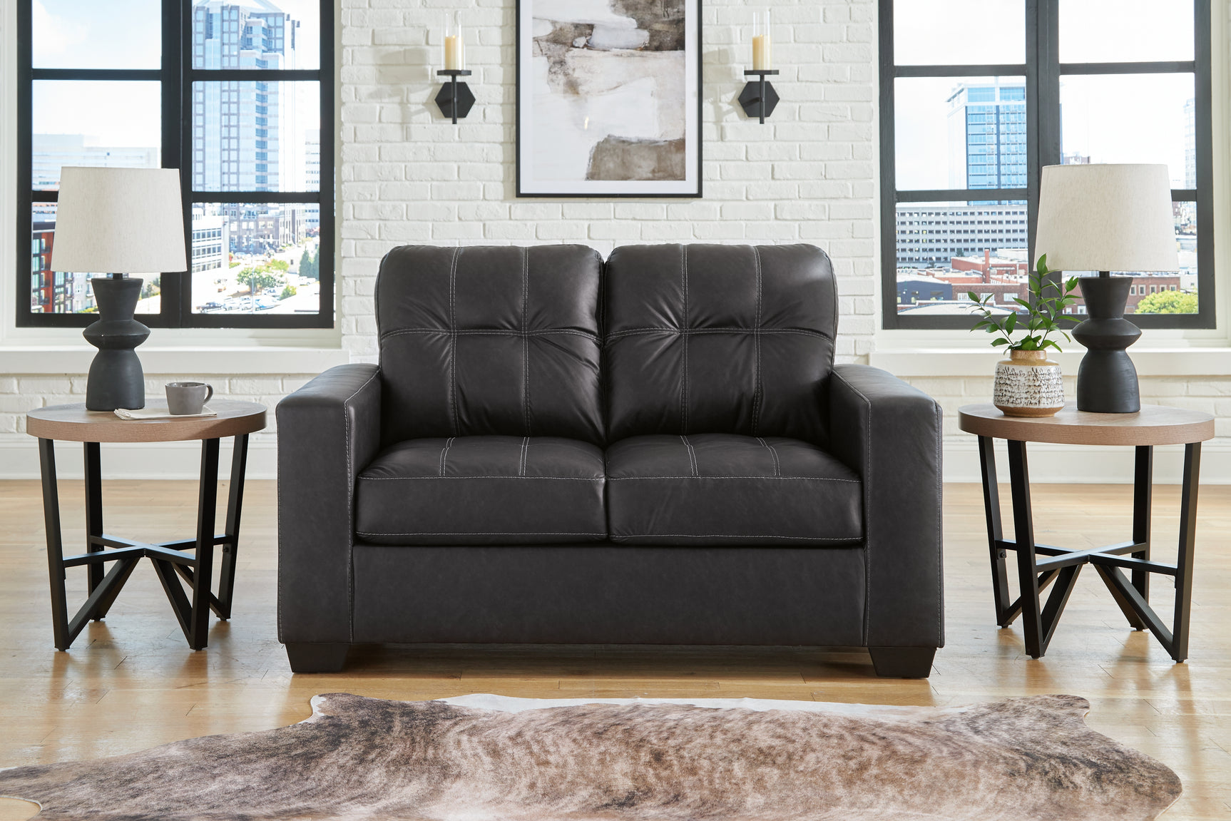 Barlin Mills Carbon Loveseat and Oversized Ottoman - Ornate Home