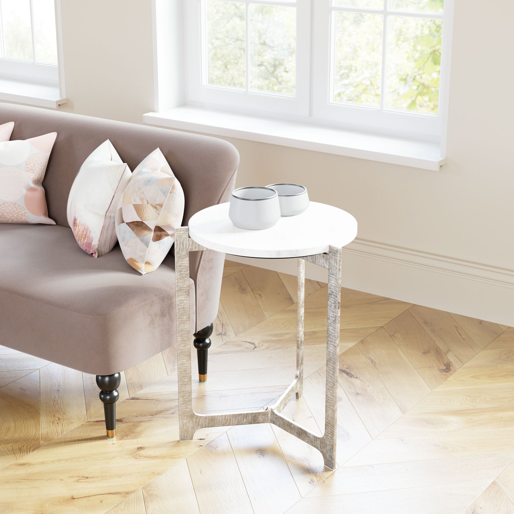 Barmas White & Silver Side Table - Ornate Home