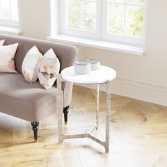 Barmas White & Silver Side Table - Ornate Home