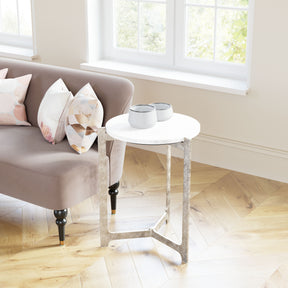 Barmas White & Silver Side Table - Ornate Home
