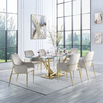 Barnard Clear Glass Top & Mirrored Gold Finish Dining Table - Ornate Home