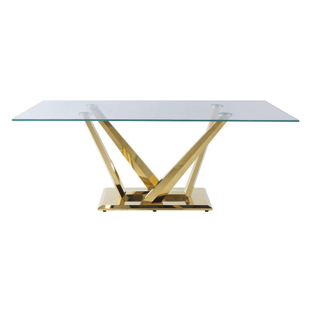 Barnard Clear Glass Top & Mirrored Gold Finish Dining Table - Ornate Home