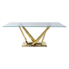 Barnard Clear Glass Top & Mirrored Gold Finish Dining Table - Ornate Home