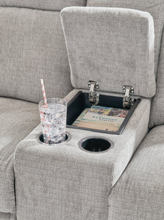 Barnsana Ash Micro Chenille Power Reclining Loveseat w/ Console - Ornate Home