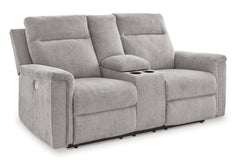 Barnsana Ash Micro Chenille Power Reclining Loveseat w/ Console - Ornate Home