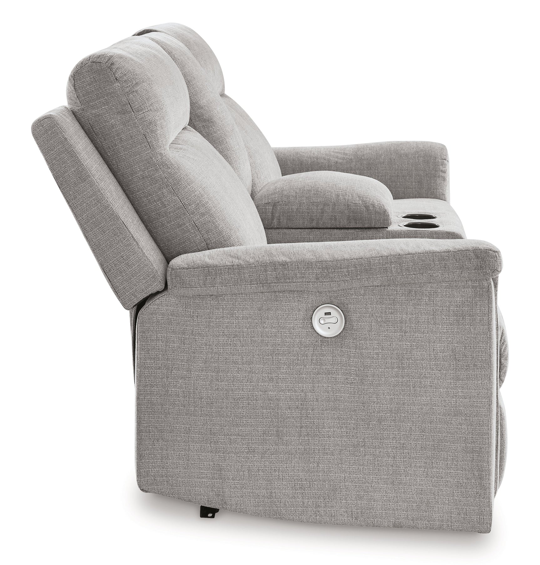 Barnsana Ash Micro Chenille Power Reclining Loveseat w/ Console - Ornate Home