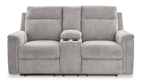 Barnsana Ash Micro Chenille Power Reclining Loveseat w/ Console - Ornate Home