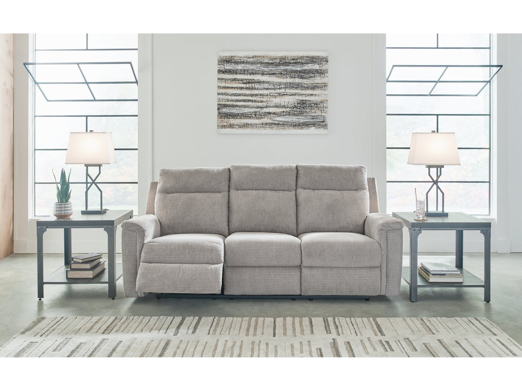 Barnsana Ash Micro Chenille Power Reclining Sofa (Online Special Price) - Ornate Home