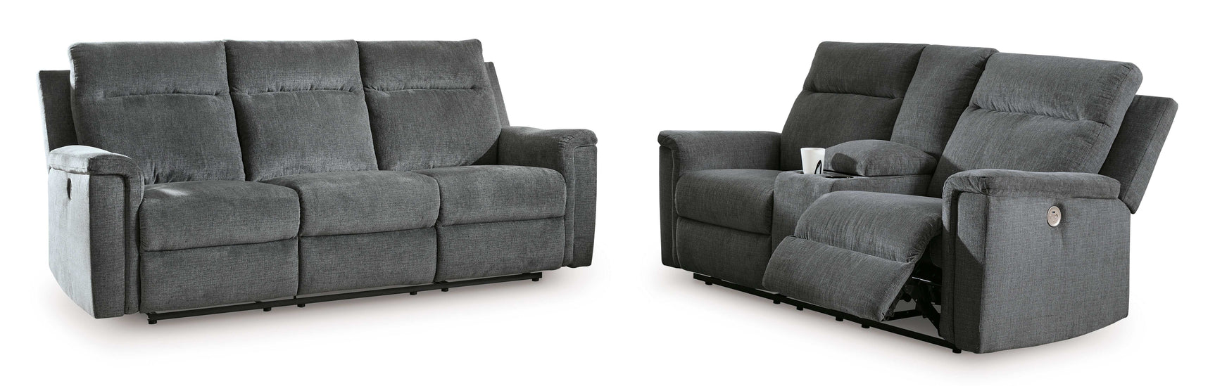 Barnsana Gravel Micro Chenille Power Reclining Living Room Set / 2pc - Ornate Home