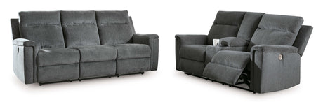 Barnsana Gravel Micro Chenille Power Reclining Living Room Set / 2pc - Ornate Home