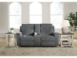 Barnsana Gravel Micro Chenille Power Reclining Loveseat w/ Console (Online Special Price) - Ornate Home