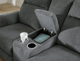 Barnsana Gravel Micro Chenille Power Reclining Loveseat w/ Console (Online Special Price) - Ornate Home