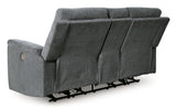 Barnsana Gravel Micro Chenille Power Reclining Loveseat w/ Console (Online Special Price) - Ornate Home