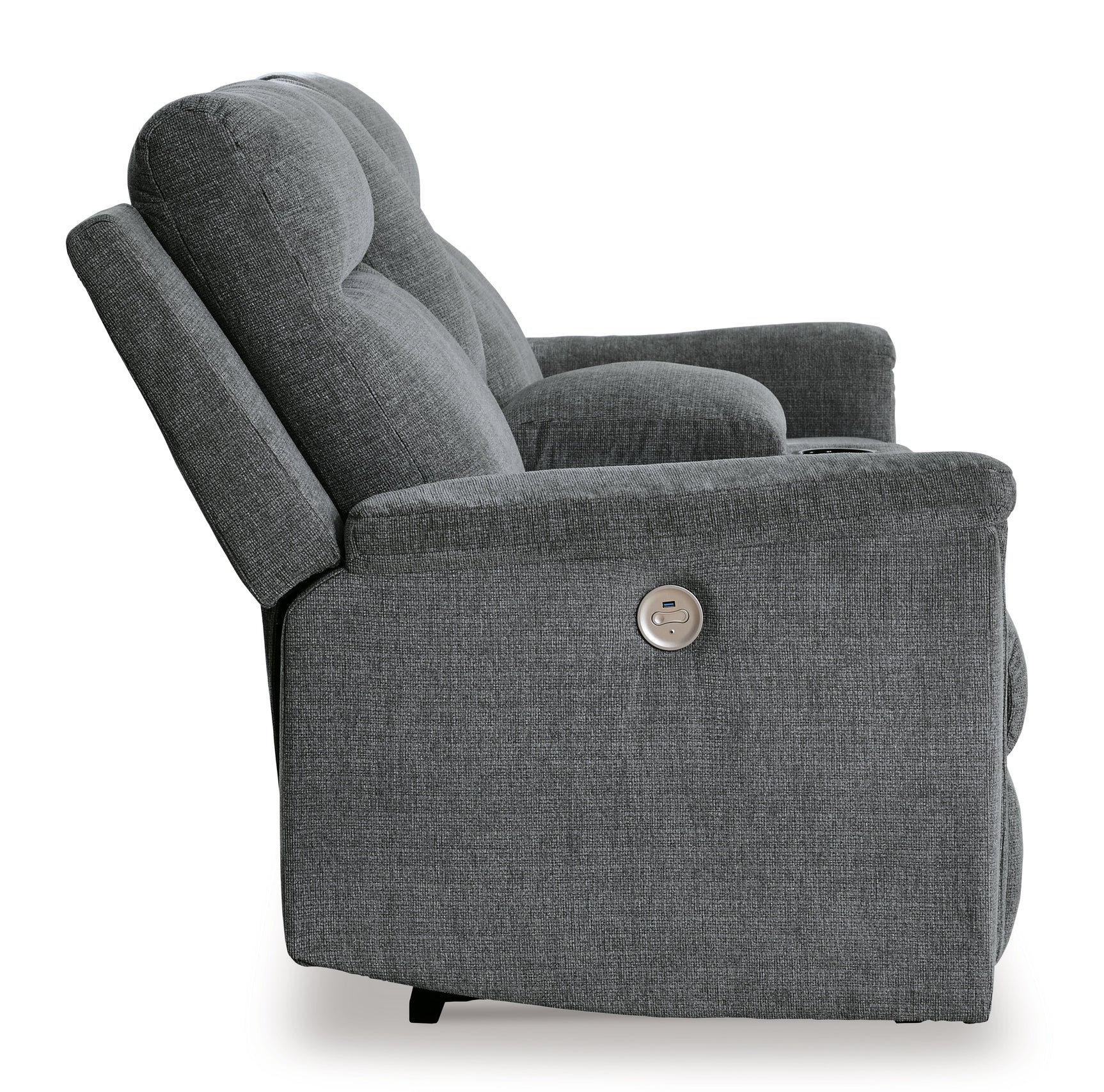 Barnsana Gravel Micro Chenille Power Reclining Loveseat w/ Console (Online Special Price) - Ornate Home