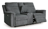 Barnsana Gravel Micro Chenille Power Reclining Loveseat w/ Console (Online Special Price) - Ornate Home