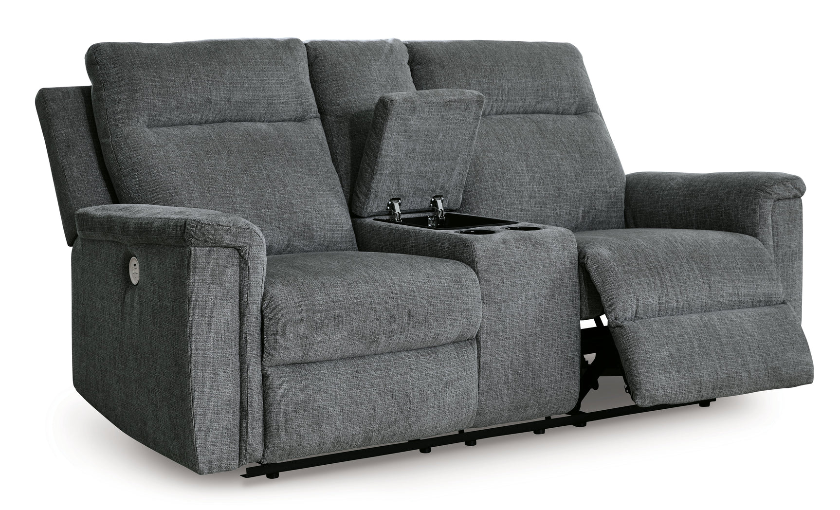 Barnsana Gravel Micro Chenille Power Reclining Loveseat w/ Console (Online Special Price) - Ornate Home