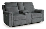 Barnsana Gravel Micro Chenille Power Reclining Loveseat w/ Console (Online Special Price) - Ornate Home