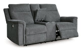 Barnsana Gravel Micro Chenille Power Reclining Loveseat w/ Console - Ornate Home
