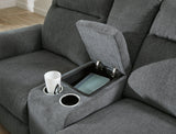 Barnsana Gravel Micro Chenille Power Reclining Loveseat w/ Console - Ornate Home