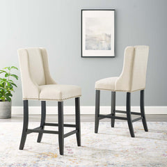 Baron Beige Upholstered Fabric Counter Stool (Set of 2) - Ornate Home
