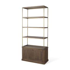 Baron Dark Brown/Antiqued Aged Brass Wood Metal 2-Door Open Shelving Unit - Ornate Home