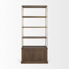 Baron Dark Brown/Antiqued Aged Brass Wood Metal 2-Door Open Shelving Unit - Ornate Home