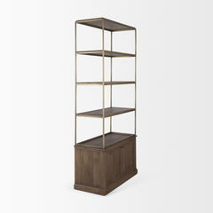 Baron Dark Brown/Antiqued Aged Brass Wood Metal 2-Door Open Shelving Unit - Ornate Home