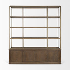 Baron Dark Brown/Antiqued Brass 4-Door Wood Metal Open Shelving Unit - Ornate Home