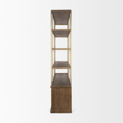 Baron Dark Brown/Antiqued Brass 4-Door Wood Metal Open Shelving Unit - Ornate Home