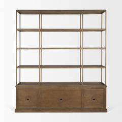 Baron Dark Brown/Antiqued Brass 4-Door Wood Metal Open Shelving Unit - Ornate Home