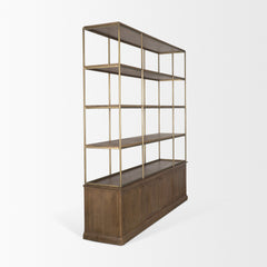 Baron Dark Brown/Antiqued Brass 4-Door Wood Metal Open Shelving Unit - Ornate Home