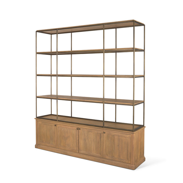 Baron Light Brown/Gunmetal 4-Door Wood Open Shelving Unit - Ornate Home