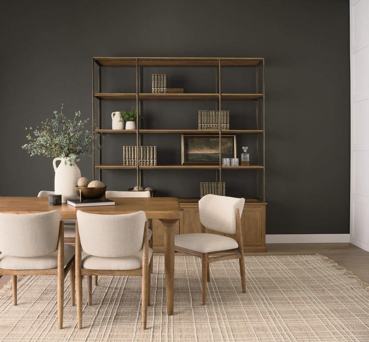 Baron Light Brown/Gunmetal 4-Door Wood Open Shelving Unit - Ornate Home