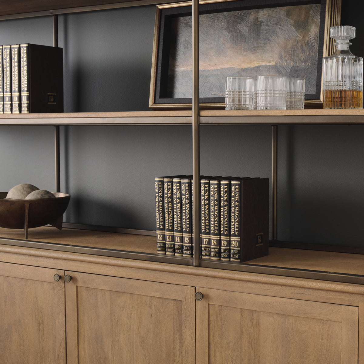 Baron Light Brown/Gunmetal 4-Door Wood Open Shelving Unit - Ornate Home